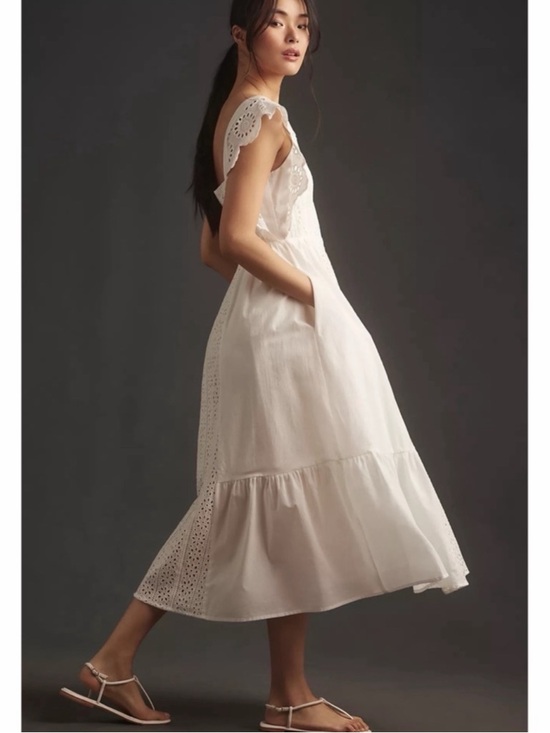 ANTHROPOLOGIE English Factory White Eyelet Midi Dress Size Large Summer NWT - Picture 7 of 7